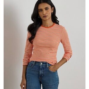 Lauren Ralph Lauren Orange Striped Long Sleeve Top